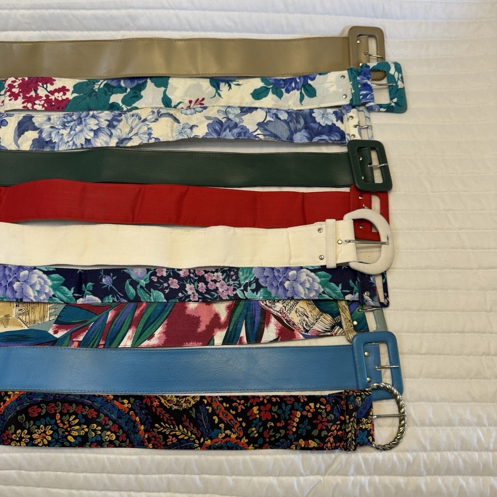 Lot Of 10 Vintage Womens Patterned And Solid Belts 34-36"
